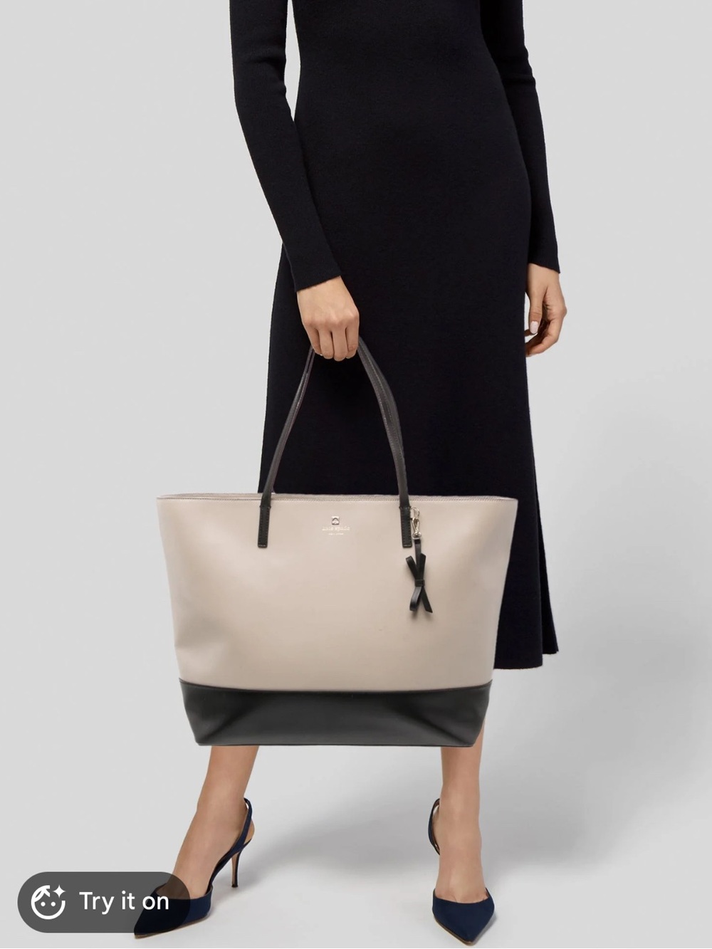 kate spade x-large Cream and Black Leather Tote
